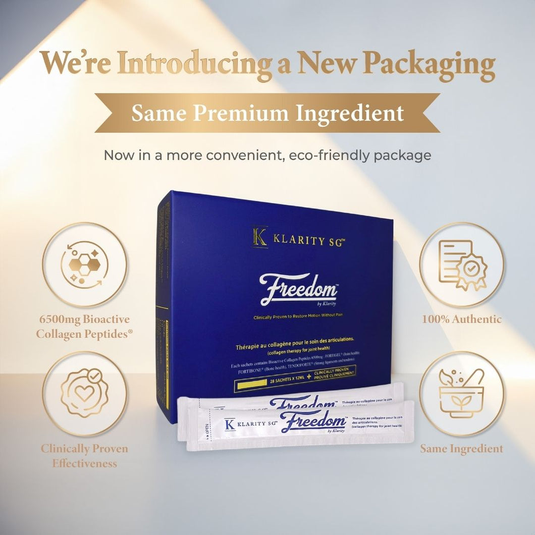 Freedom by KlaritySG™  - 3boxes Medical Grade Bioactive Collagen Peptides to heal Joint pain